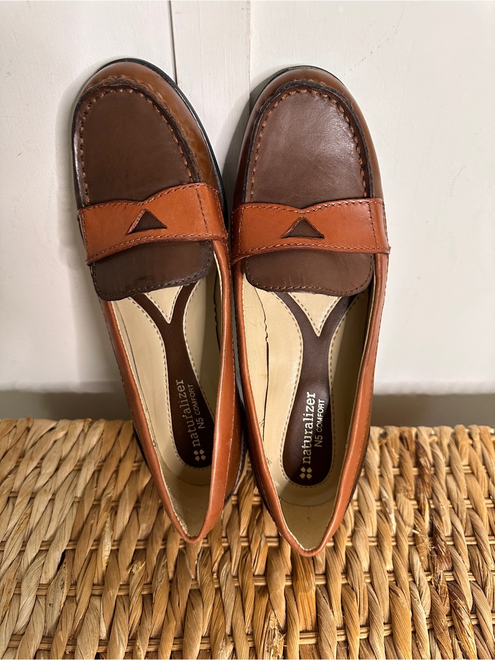 Naturalizer Two-Tone Brown & Cognac Leather Penny Loafers - Picture 3 of 11